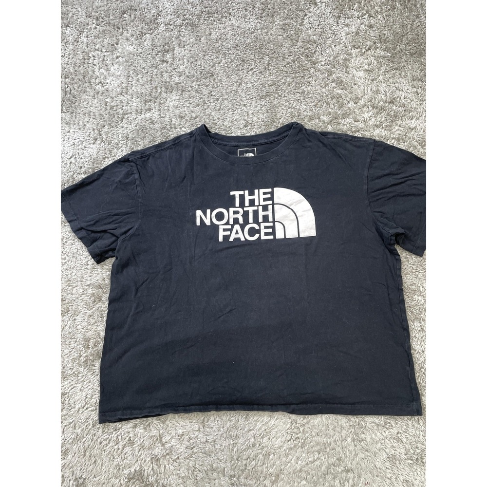 The North Face Shirt Womens XL Black Cropped Logo Short Sleeve Crewneck Tee - Picture 2 of 7